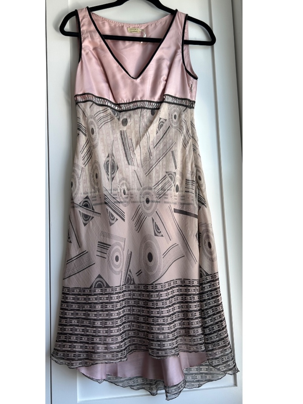 Max Studio NWOT Special Edition Graphic Black Print RosePink Silk Slip Dress XS